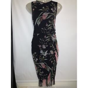 Fuzzi Sleeveless Fringe Dress W/ Flowers And Birds Size Large Made In Italy